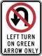 No U-turn - left turn on green arrow, وزارة النقل في كاليفورنيا  [لغات أخرى]‏