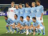 Malmö FF line up before a 2011–12 UEFA Europa League group stage match