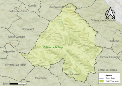 Carte de la ZNIEFF de type 2 sur la commune.