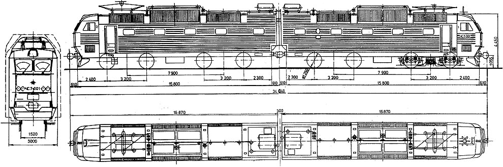 Основные размеры электровоза ЧС7