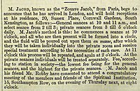 Annonce des séances de Jacob dans un journal spirite londonien en septembre 1870.