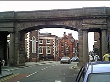 A Neoclassical bridge spanning a roadway