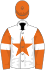 White, orange star, orange sleeves, white armlets, orange cap