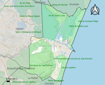 Carte des ZNIEFF de type 1 sur la commune.