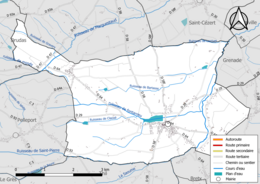 Carte en couleur présentant le réseau hydrographique de la commune