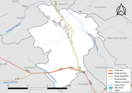 Carte en couleur présentant le réseau hydrographique de la commune