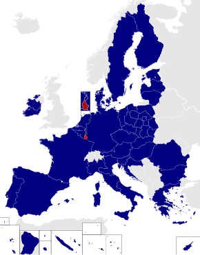 Map of the European Parliament constituencies with Luxembourg highlighted in red