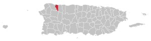 Map of Puerto Rico highlighting Quebradillas Municipality