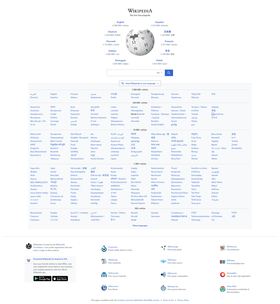 Detay sou pòtal ki gen plizyè lang wikipedia.org, ki montre edisyon Wikipedya ki pi apwovizyone yo.