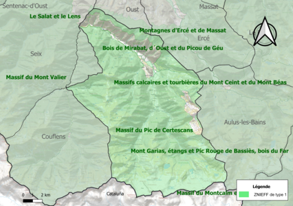 Carte des ZNIEFF de type 1 sur la commune.