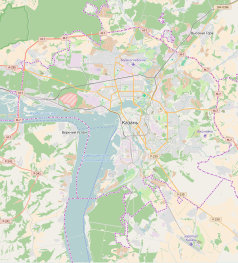 Mapa konturowa Kazania, w centrum znajduje się punkt z opisem „Rosyjski Instytut Islamski”