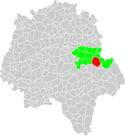 Vue d'une carte indiquant l'emplacement d'une commune dans son département.