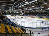 Liiga game between SaiPa (yellow) and HPK (white) in March 2020.