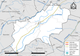 Carte en couleur présentant le réseau hydrographique de la commune