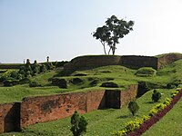 Ancient wall ruins covered by vegetation