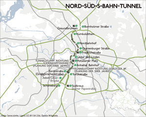 Nord-Süd-Tunnel Berliinin kartalla