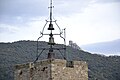 The view from Cucugnan over the church towards Quéribus Castle