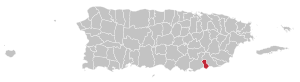 Map of Puerto Rico highlighting Arroyo Municipality