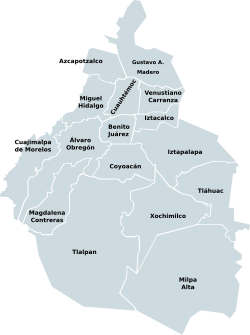 Mapa das demarcações territoriais da Cidade do México.