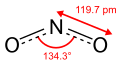 Skeletal formula of nitrogen dioxide with some measurements