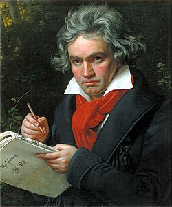 Porträtt av Ludwig van Beethoven när han komponerar Missa Solemnis, målad av den tyske målaren Joseph Karl Stieler.