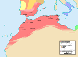 Almohadski imperij v njegovem največjem obsegu, okoli 1180-1212.[1][2]