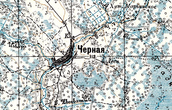 Деревня Чёрная на карте 1934 года