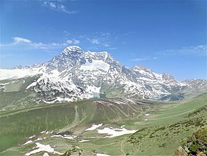 Mount Harmukh rising from Gangabal (right) and Nundkol Lakes (left)