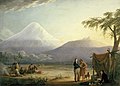 Humboldt kaj lia kolego sciencisto Aimé Bonpland ĉe la vulkano Ĉimborazo (1810)