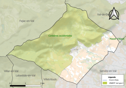 Carte de la ZNIEFF de type 2 sur la commune.