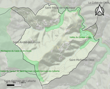 Carte des ZNIEFF de type 1 sur la commune.