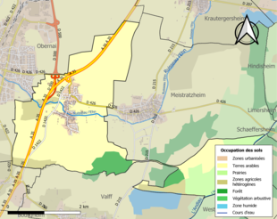 Carte en couleurs présentant l'occupation des sols.