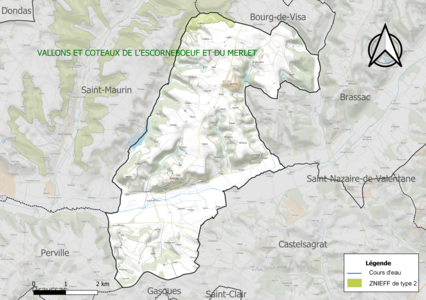 Carte de la ZNIEFF de type 2 sur la commune.