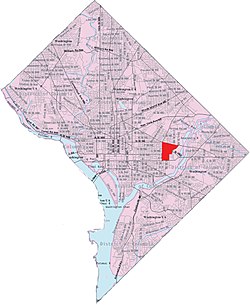 Map of Washington, D.C.، with Kingman Park highlighted in red