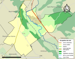 Carte en couleurs présentant l'occupation des sols.