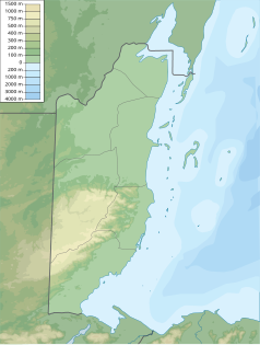 Mapa konturowa Belize, na dole po lewej znajduje się czarny trójkącik z opisem „Doyle’s Delight”