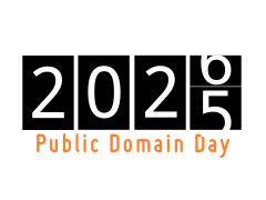 The year 2024 changing to 2025 on a flip clock display, with the words "Public Domain Day" beneath it in orange