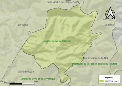 Carte de la ZNIEFF de type 2 sur la commune.