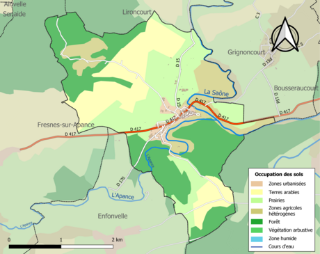 Carte en couleurs présentant l'occupation des sols.