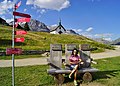 Edelweiss-Bänkli Belalp mit Flugziel-Wegweiser am Aletschbord (Wallis)