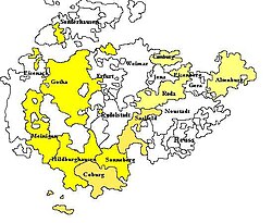 Thuringia, showing the combined territory of Saxe-Gotha and Saxe-Altenburg from 1672, before it was again divided in 1680