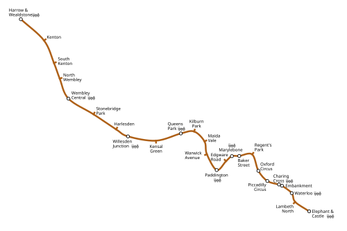 Geographically accurate path of the Bakerloo line