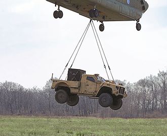 Oshkosh L-ATV in M1279 JLTV Utility configuration undergoing air-transport trials