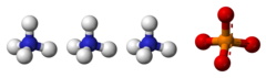 Ball-and-stick model of three ammonium cations and one phosphate anion