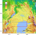 Un mapa topográfico de Uganda.