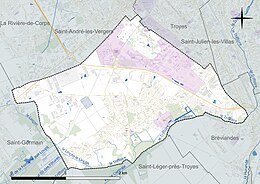 Carte en couleur présentant le réseau hydrographique de la commune