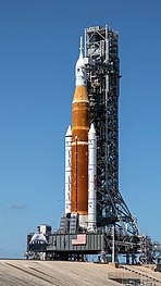 NASA's Space Launch System (SLS) rocket at Launch Pad 39B.