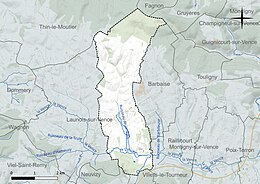 Carte en couleur présentant le réseau hydrographique de la commune