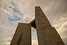 The Guidestones defaced with aerosol in 2009.