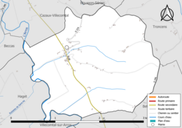 Carte en couleur présentant le réseau hydrographique de la commune